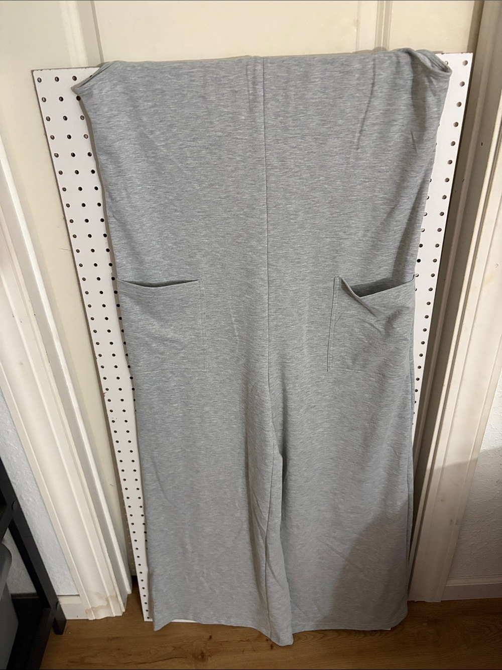 Light Gray Wide-Leg Strapless Jumpsuit with Pockets